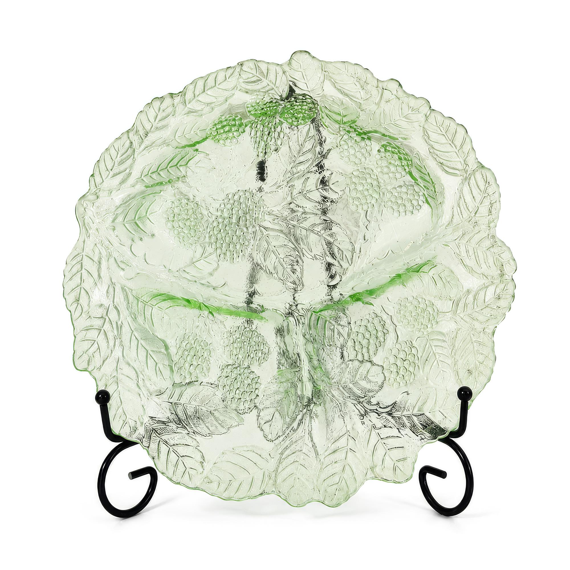 Set of Six Indiana Glass Loganberry Plates, Green Uranium Glass, 1930s — image 4