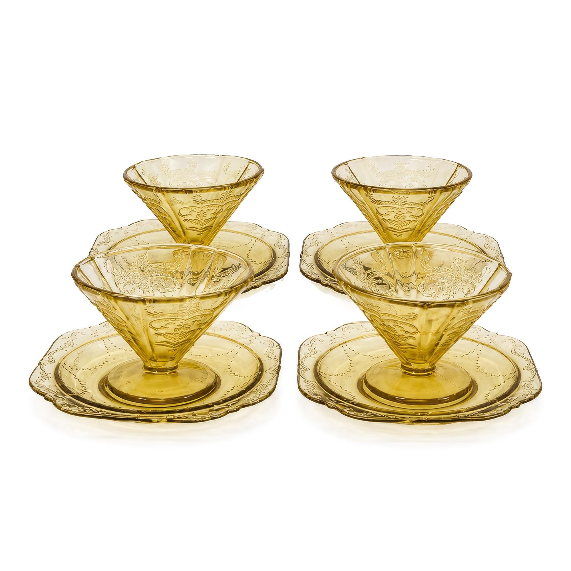 Federal Glass Yellow Madrid Dessert Set, Four Compotes & Plates, circa 1935 — image 2