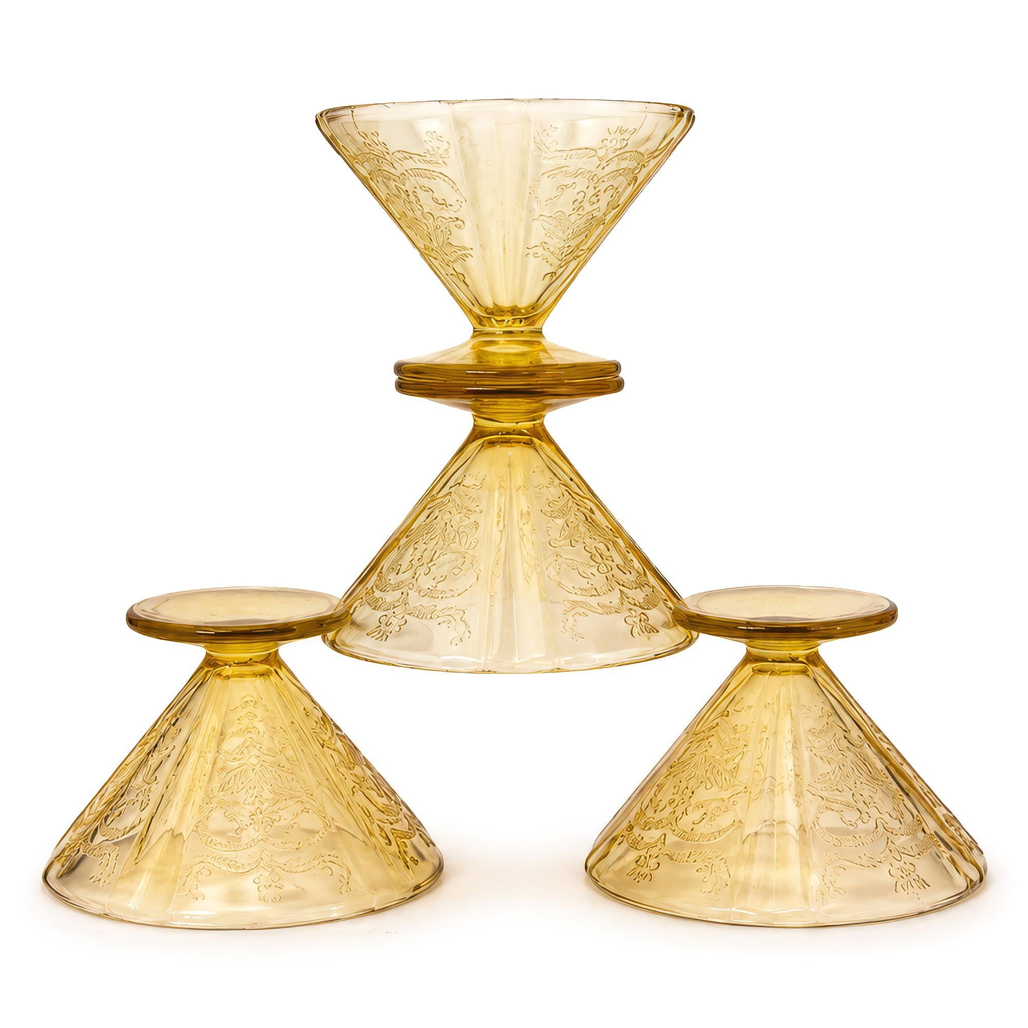 Federal Glass Yellow Madrid Dessert Set, Four Compotes & Plates, circa 1935 — image 5