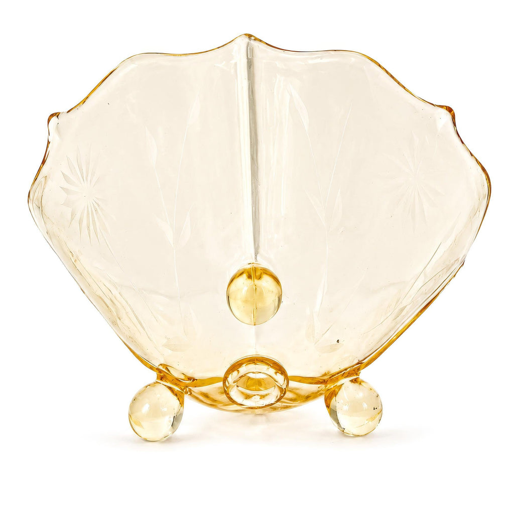 1930s American Depression Glass Bowl, Yellow Starburst, Three Feet — image 4
