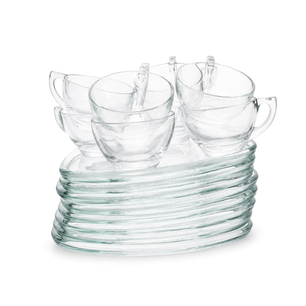 Vintage Indiana Glass Snowflake Snack Set, Eight Cups & Trays, 1950s — image 2