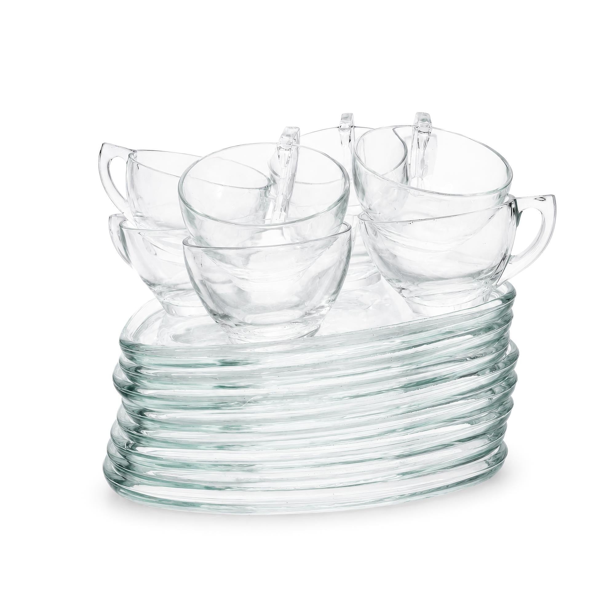 Vintage Indiana Glass Snowflake Snack Set, Eight Cups & Trays, 1950s — image 2