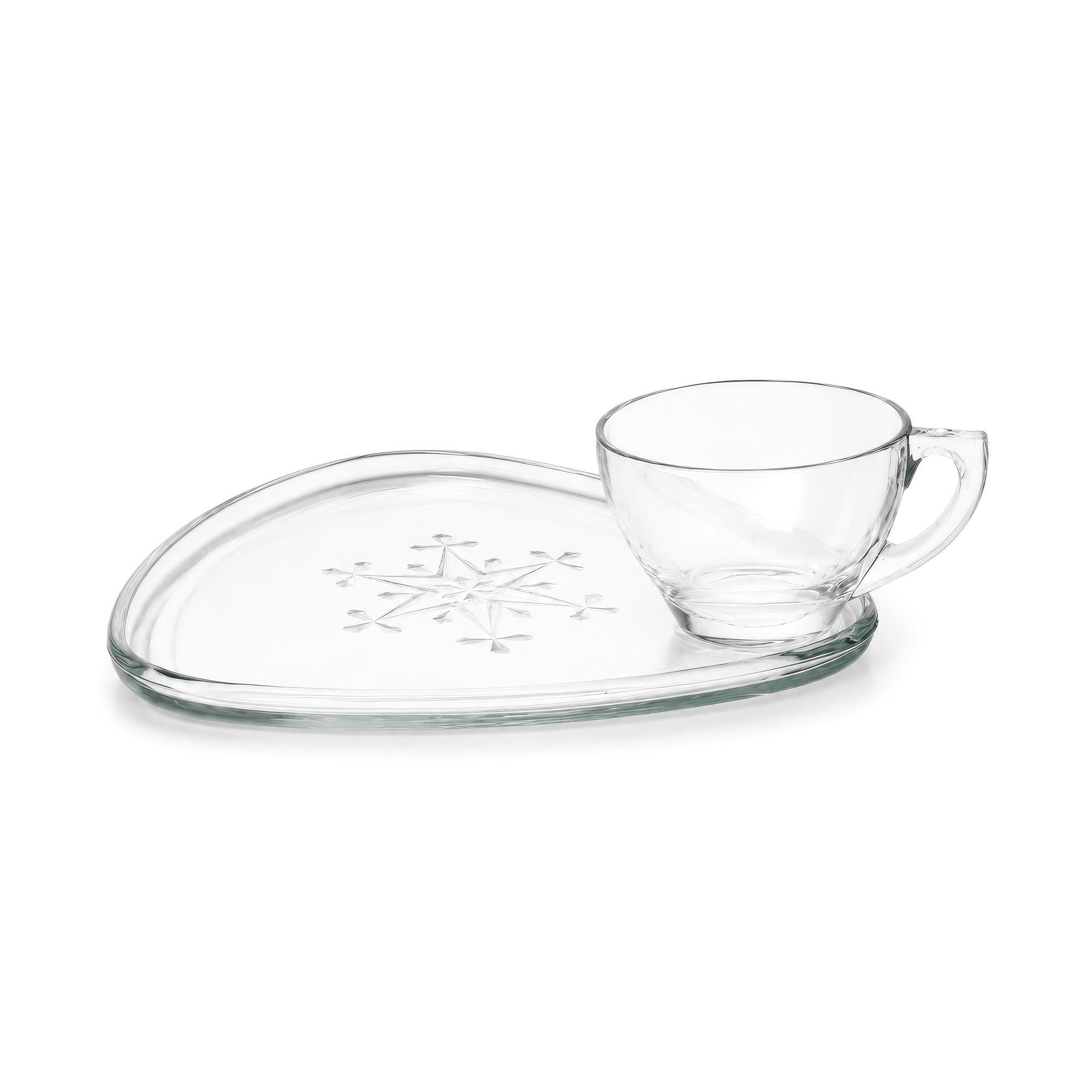 Vintage Indiana Glass Snowflake Snack Set, Eight Cups & Trays, 1950s — image 4