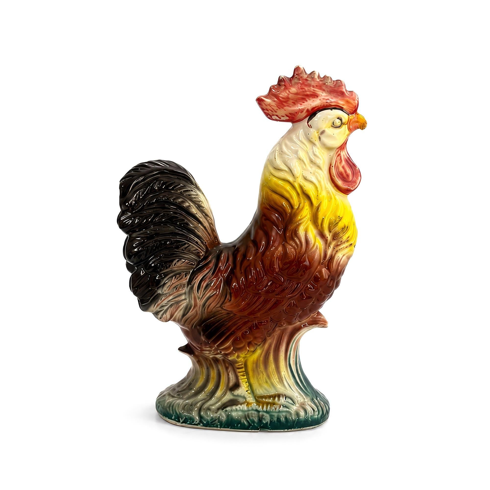 Antique Saint-Clément French Faience Rooster Sculpture, 1900-1930 — image 5