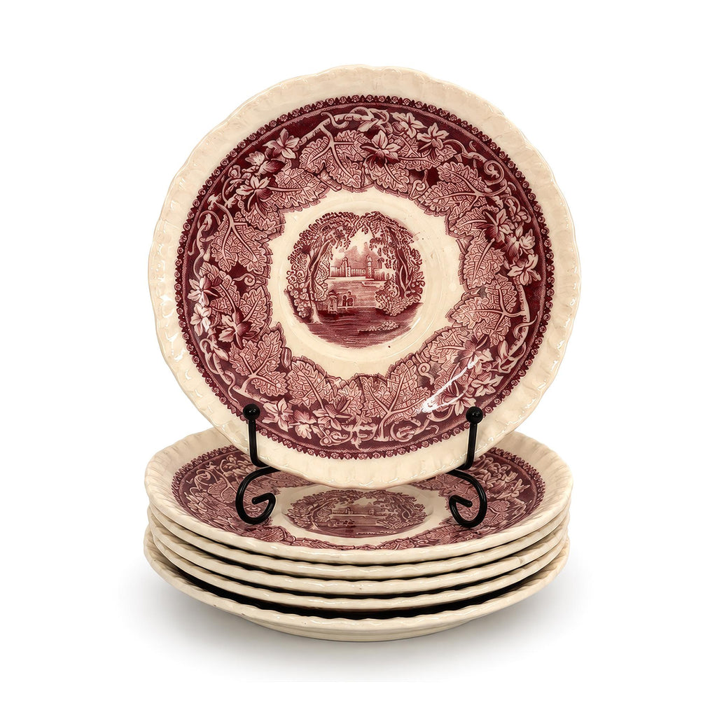Mason’s Vista Red Transferware Saucers, Set of Six, England, 1950 — image 2