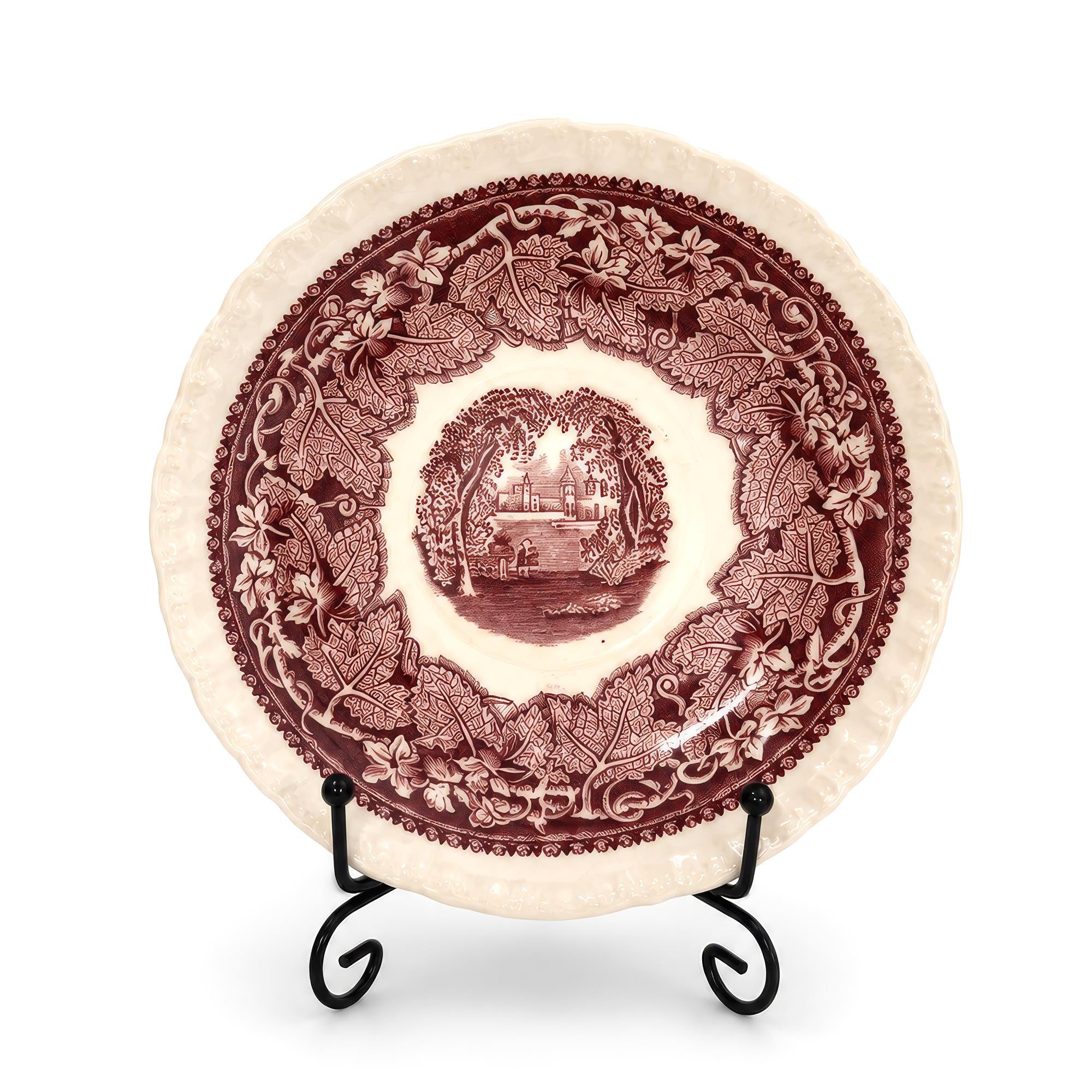 Mason’s Vista Red Transferware Saucers, Set of Six, England, 1950 — image 4