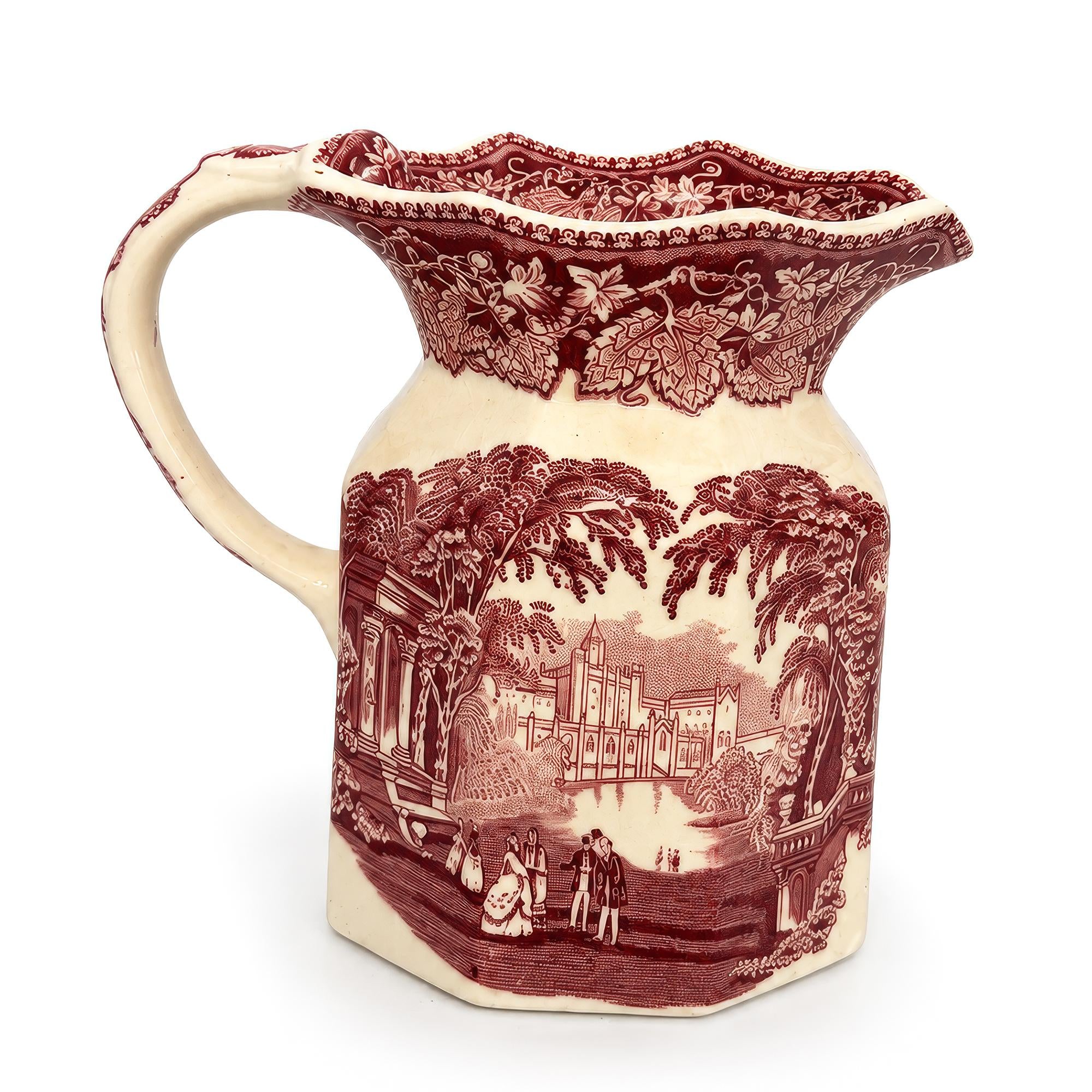 Mason’s Vista Ironstone Pitcher, Red Transferware, England, 1940s — image 2