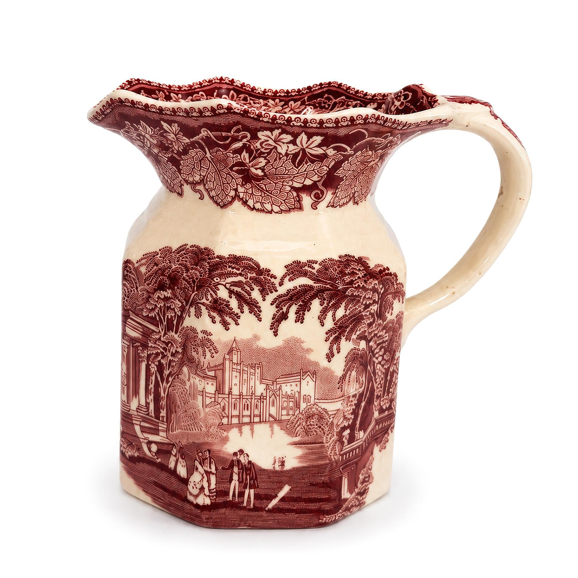 Mason’s Vista Ironstone Pitcher, Red Transferware, England, 1940s — image 4