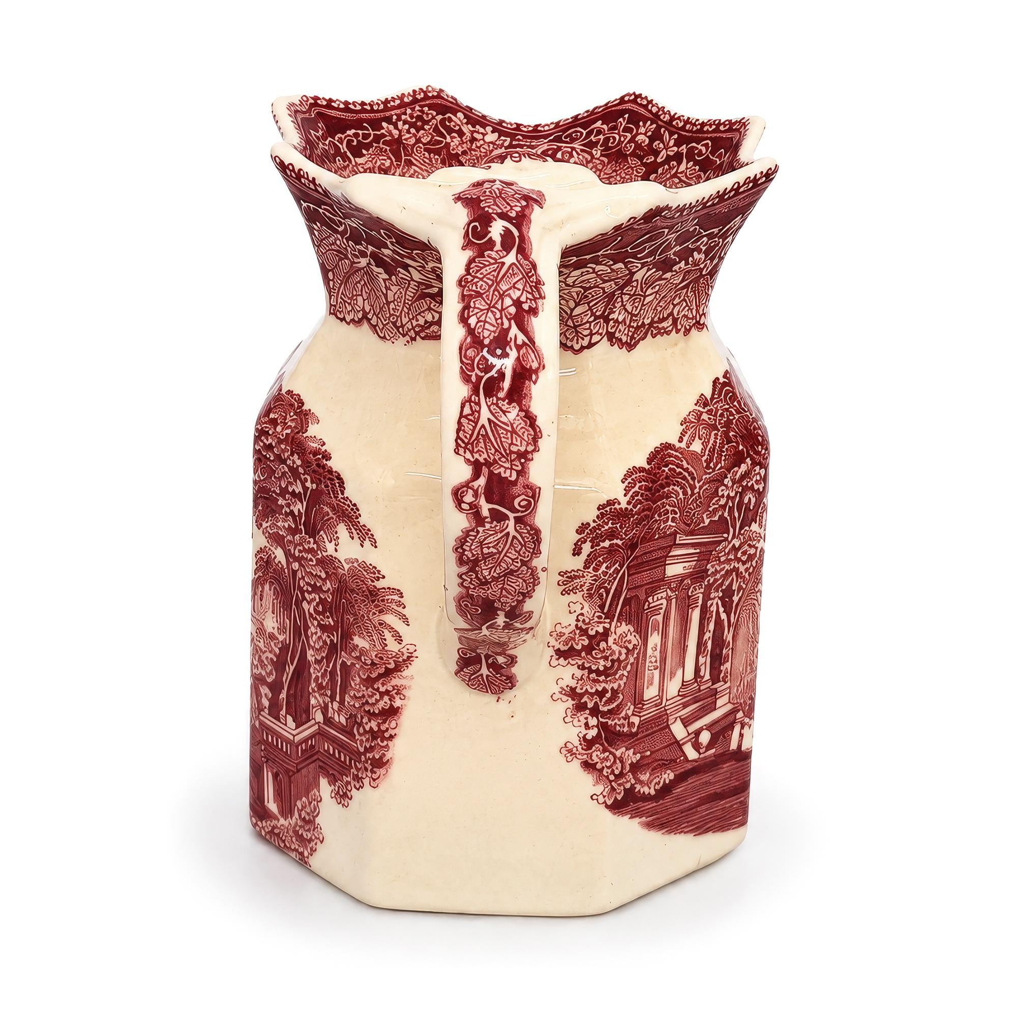Mason’s Stratford Ironstone Pitcher, Red Transferware, England, 1950s — image 2