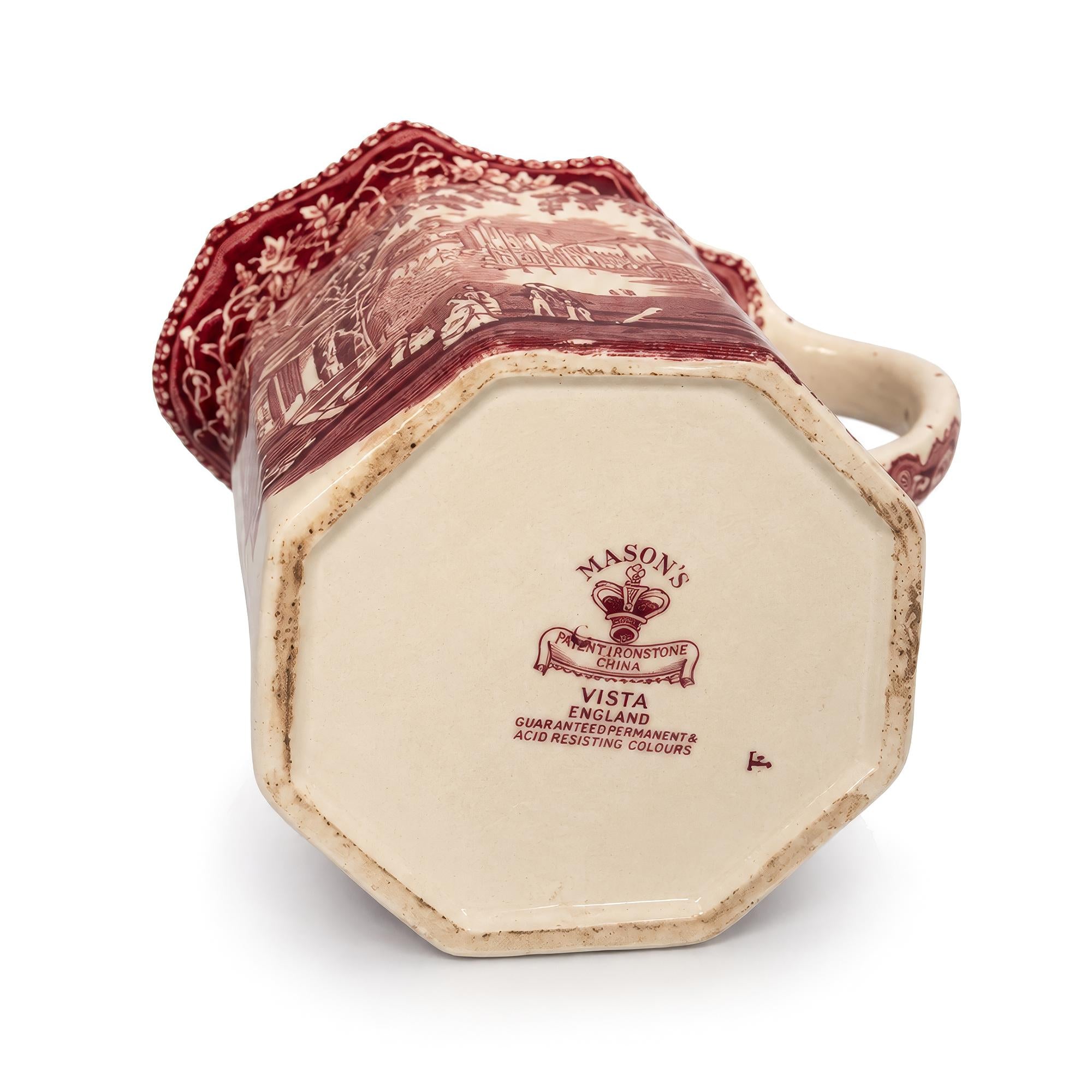 Mason’s Vista Ironstone Pitcher, Red Transferware, England, 1940s — image 5