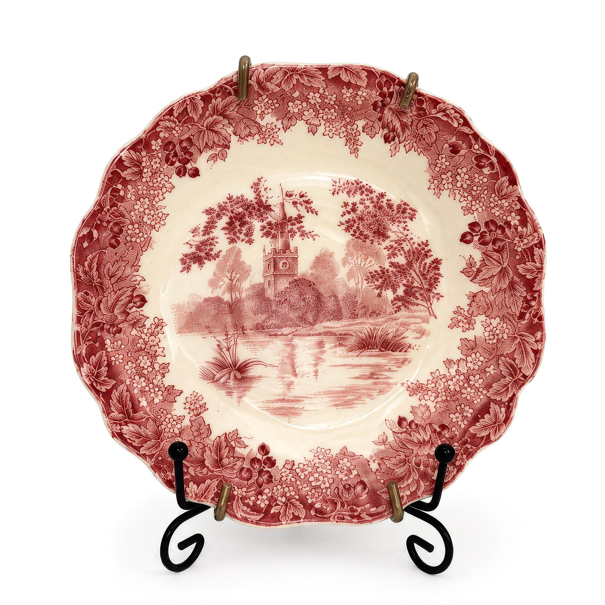 Mason’s Stratford Ironstone Wall Plates Set of 3, Red Transferware — image 4