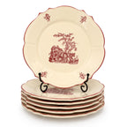Moulin des Loups Dessert Plates Set, Red Transferware, 1950 — image 2