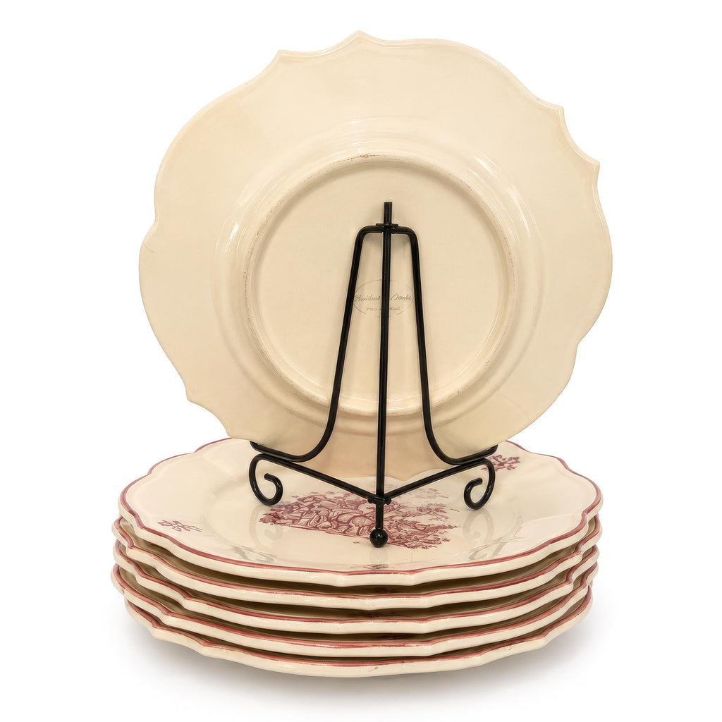 Moulin des Loups Dessert Plates Set, Red Transferware, 1950 — image 3