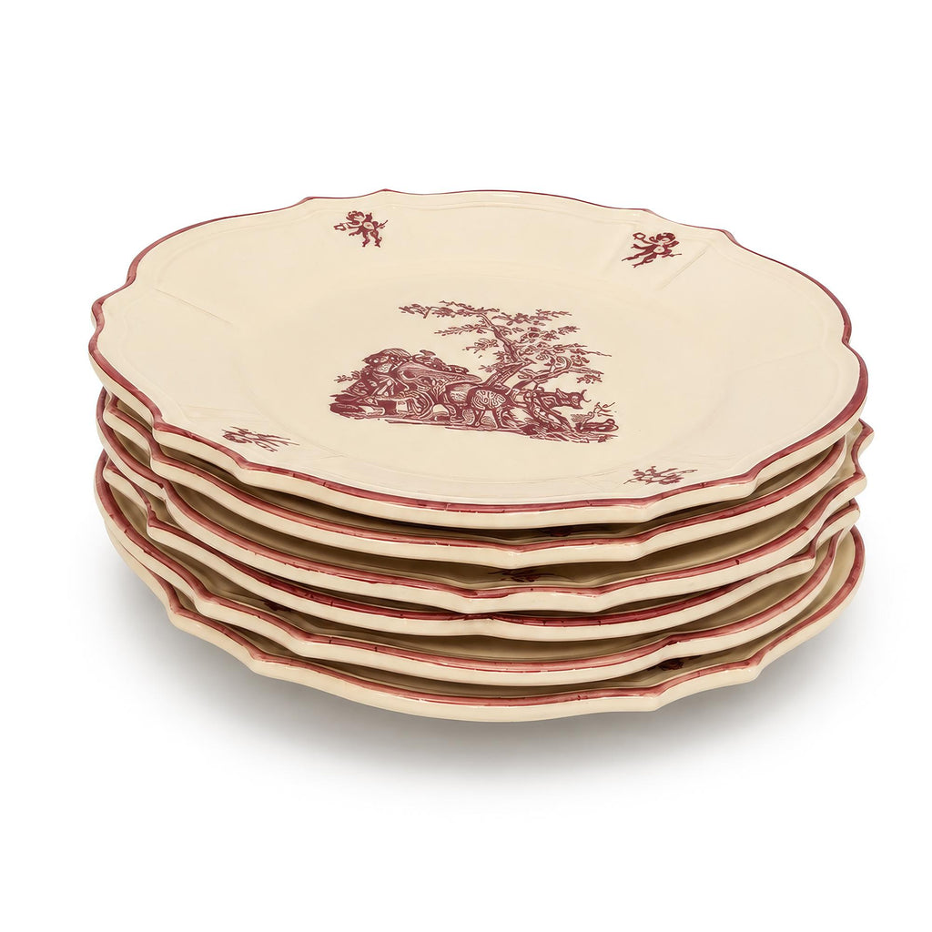 Moulin des Loups Dessert Plates Set, Red Transferware, 1950 — image 4