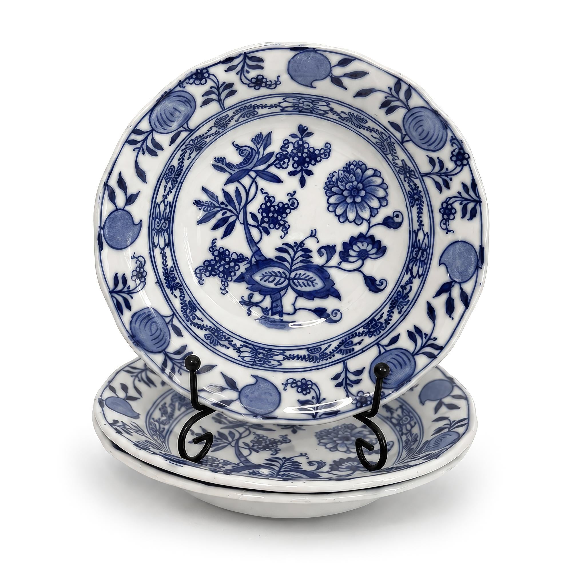 Cauldon England Meissen Blue Onion Porcelain Berry Bowls, Set of Three, circa 18 — image 2