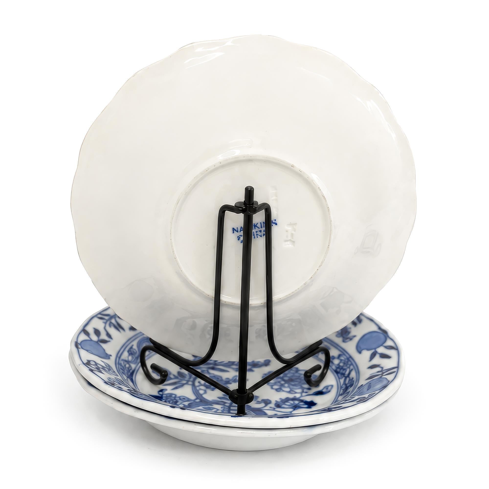 Cauldon England Meissen Blue Onion Porcelain Berry Bowls, Set of Three, circa 18 — image 3