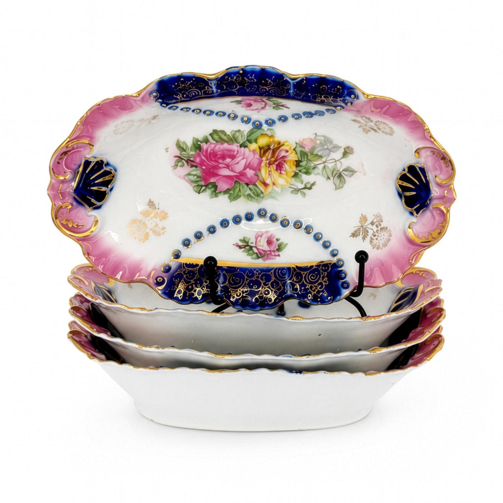 Set of Four IPF Germany Porcelain Oval Dishes, Cobalt Blue & Gold — image 5