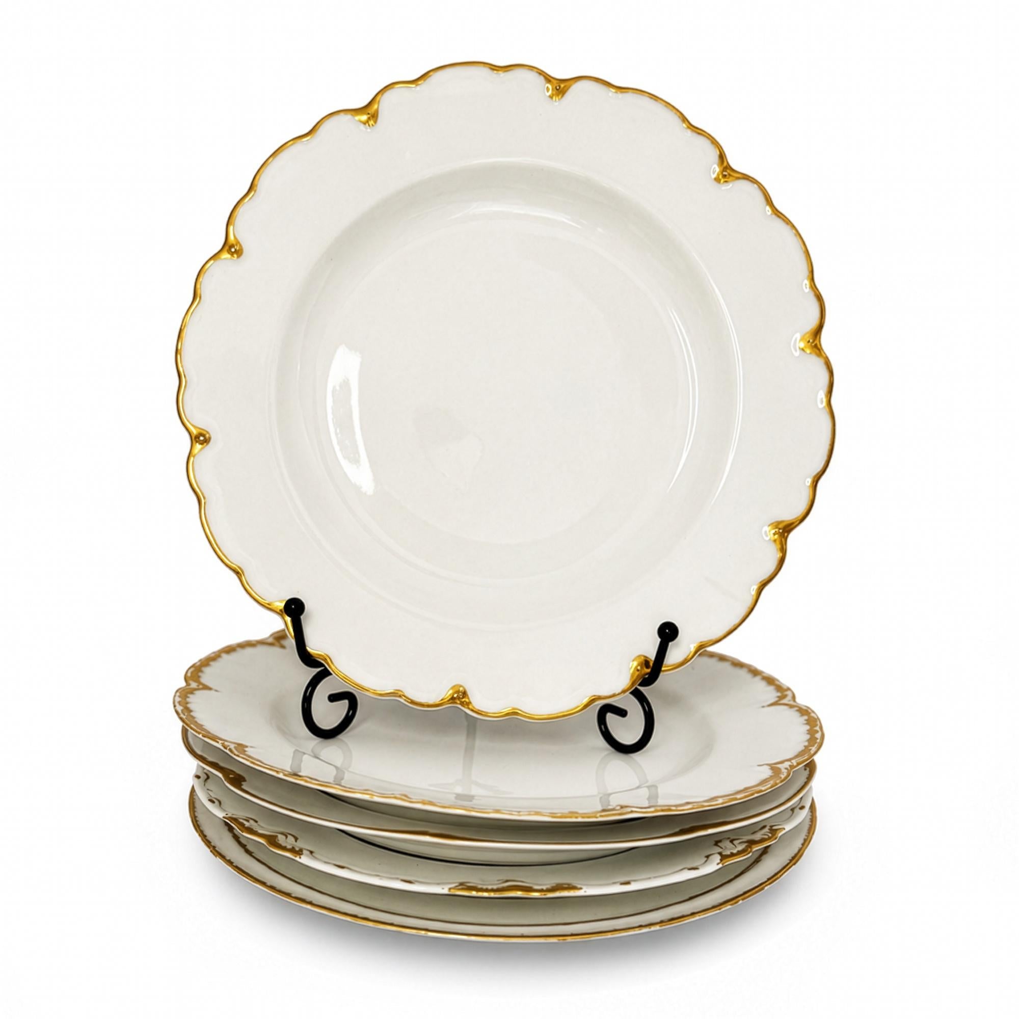 Haviland Limoges White Porcelain Luncheon Plates Set with Gold Trim — image 4