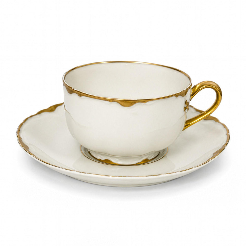 Haviland Limoges Ranson Porcelain Cup and Saucer Set, Gold Trim — image 3
