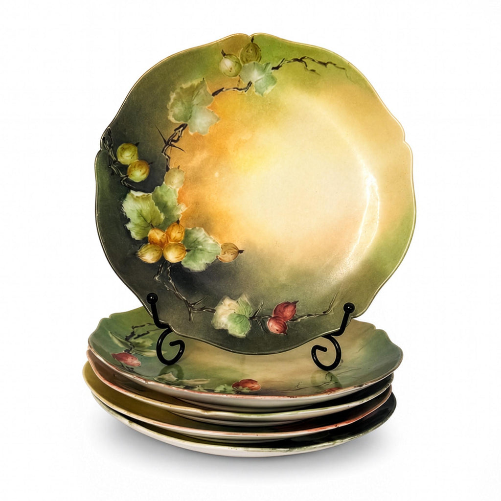Set of 5 Hand-Painted Limoges Porcelain Plates with Scalloped Edges — image 3