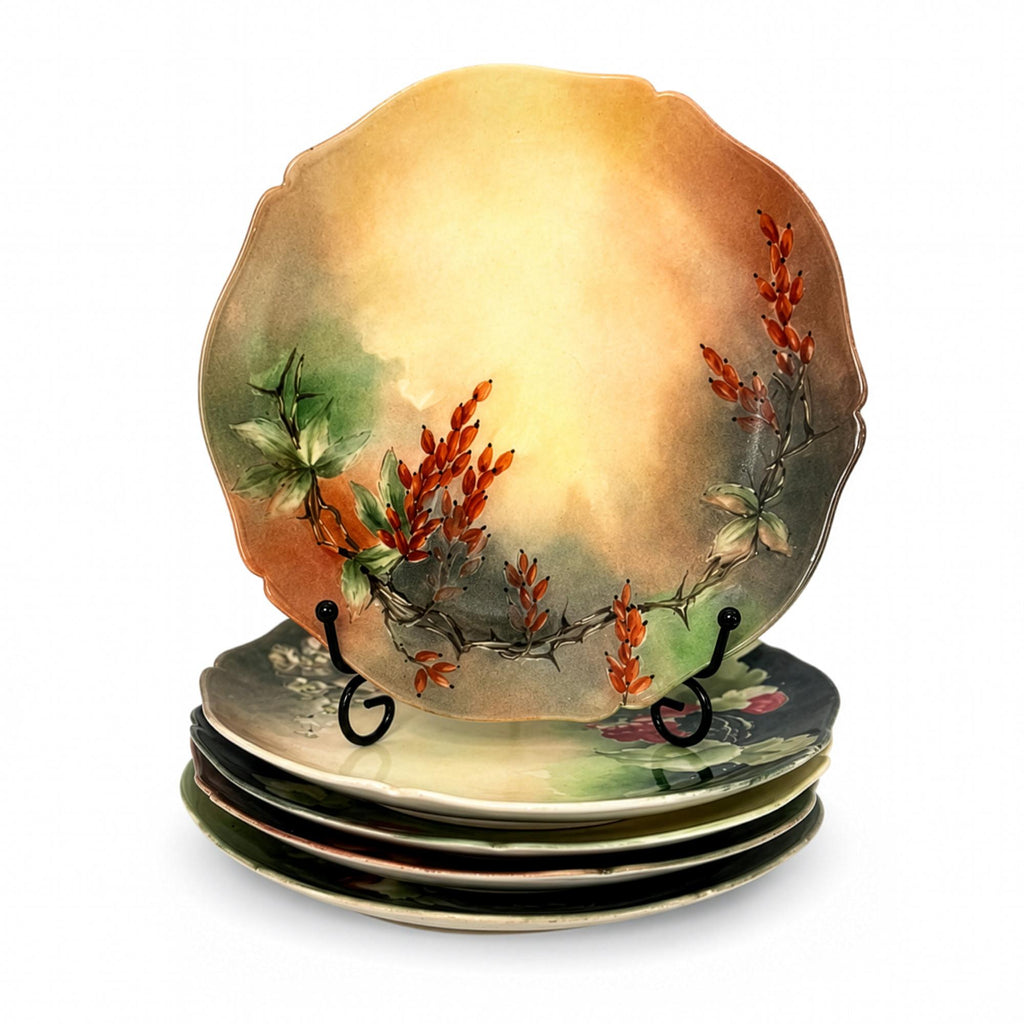 Set of 5 Hand-Painted Limoges Porcelain Plates with Scalloped Edges — image 5