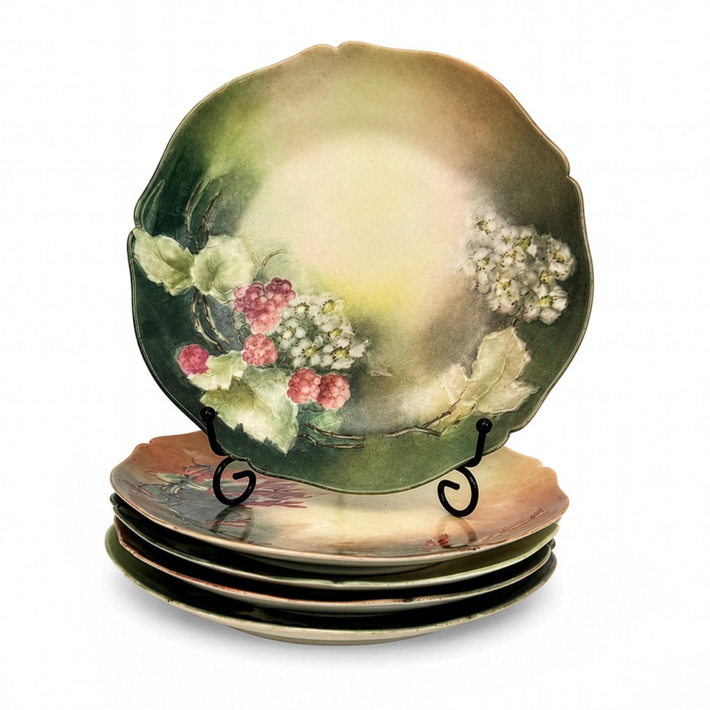 Set of 5 Hand-Painted Limoges Porcelain Plates with Scalloped Edges — image 6