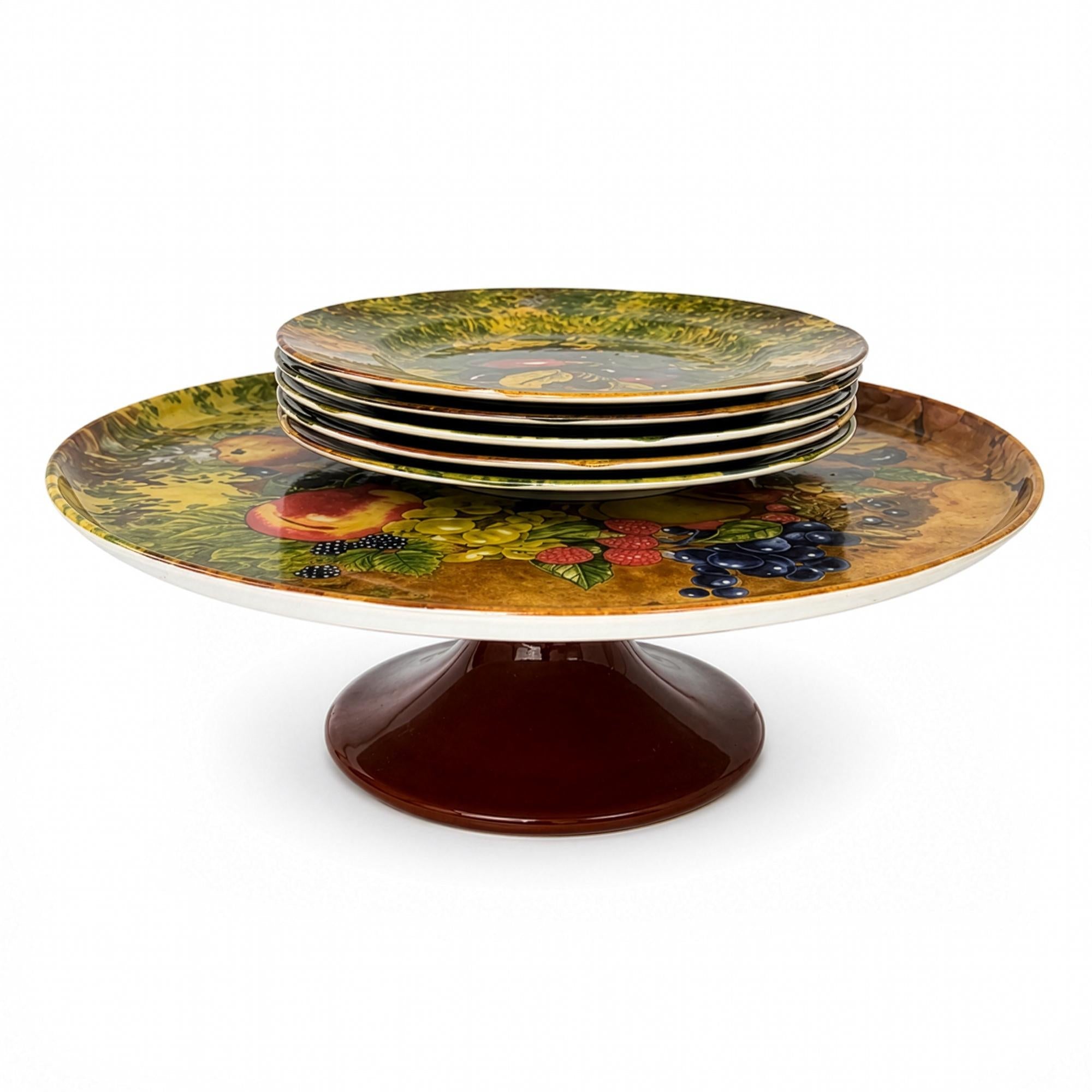 Rochard Limoges Fruit Dessert Service & Porcelain Cake Stand Set — image 3