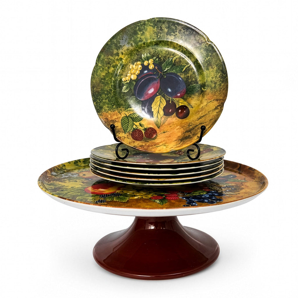 Rochard Limoges Fruit Dessert Service & Porcelain Cake Stand Set — image 4