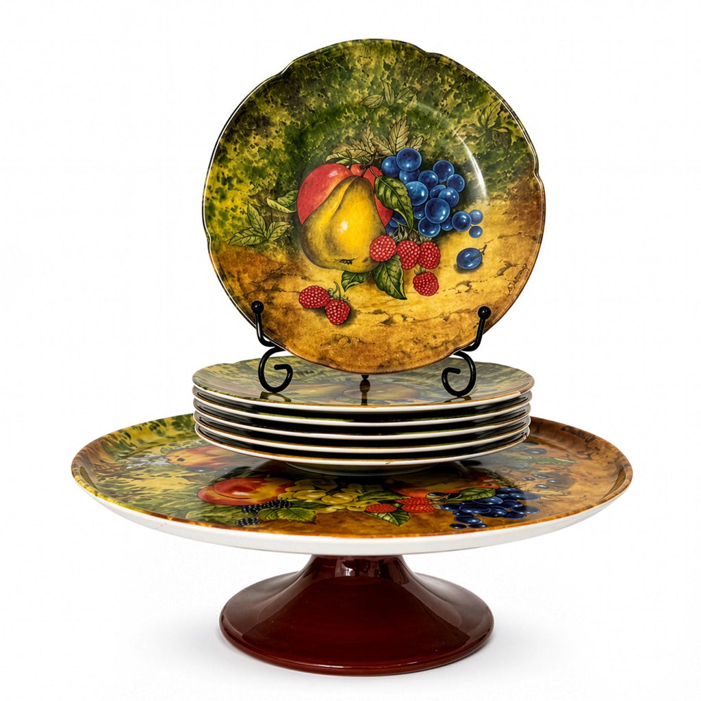 Rochard Limoges Fruit Dessert Service & Porcelain Cake Stand Set — image 6
