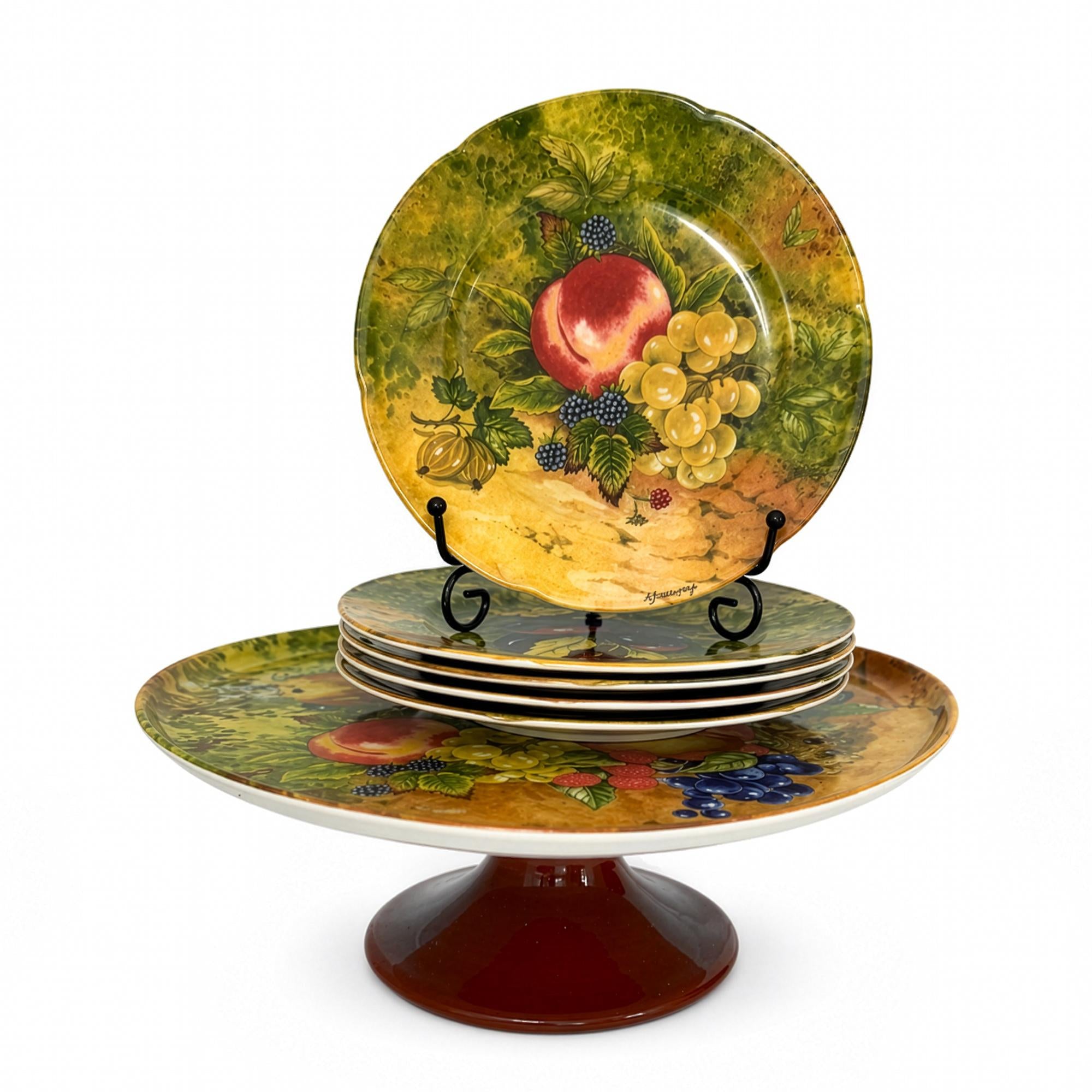 Rochard Limoges Fruit Dessert Service & Porcelain Cake Stand Set — image 8
