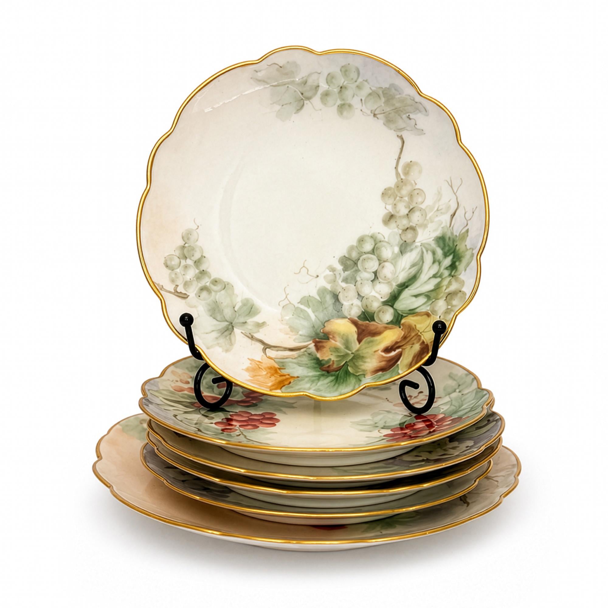 Hand-Painted Limoges Porcelain Dessert Service with Fruit Motifs, 1930 — image 2