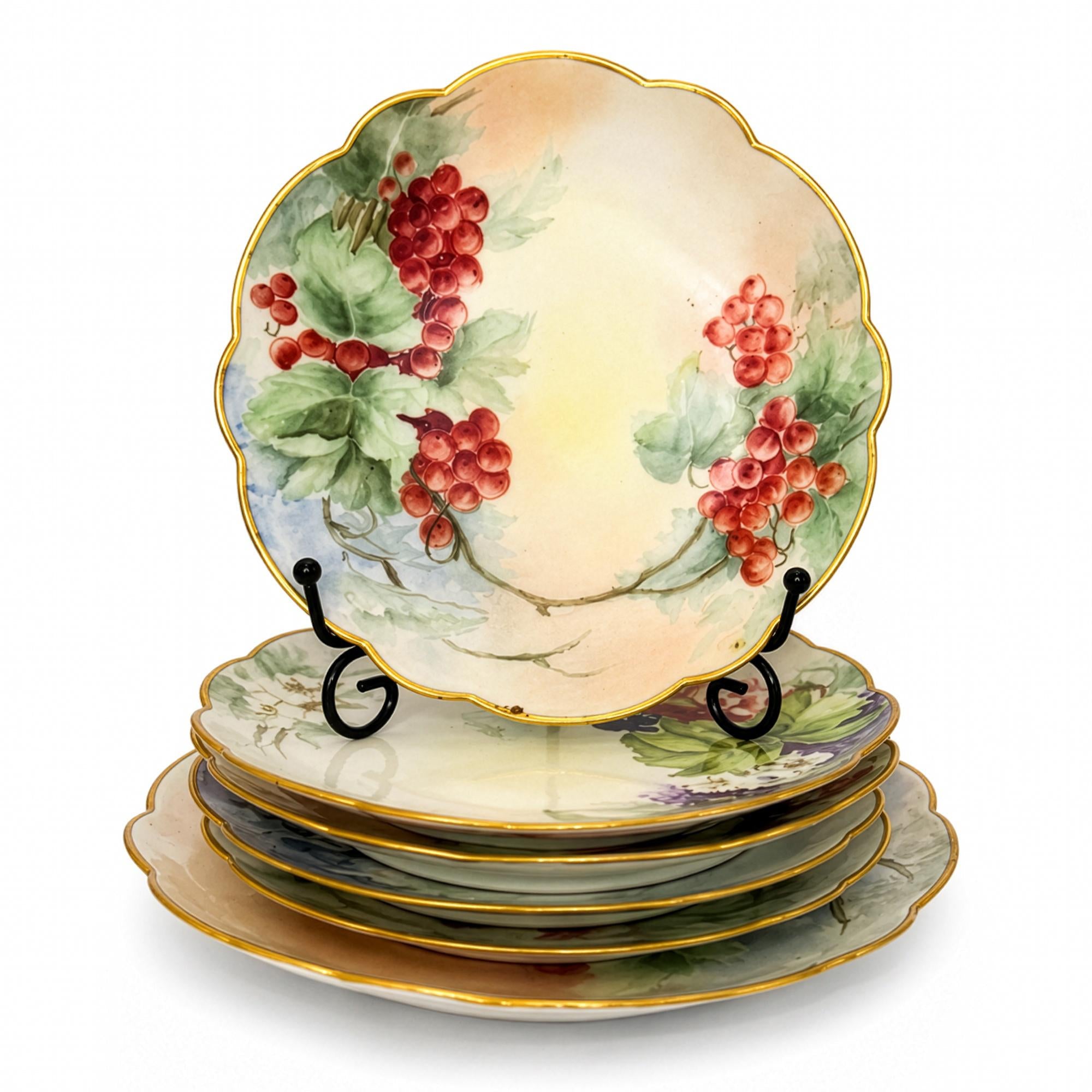 Hand-Painted Limoges Porcelain Dessert Service with Fruit Motifs, 1930 — image 3