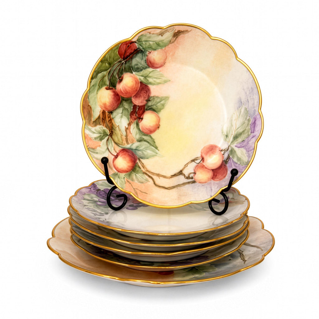 Hand-Painted Limoges Porcelain Dessert Service with Fruit Motifs, 1930 — image 5