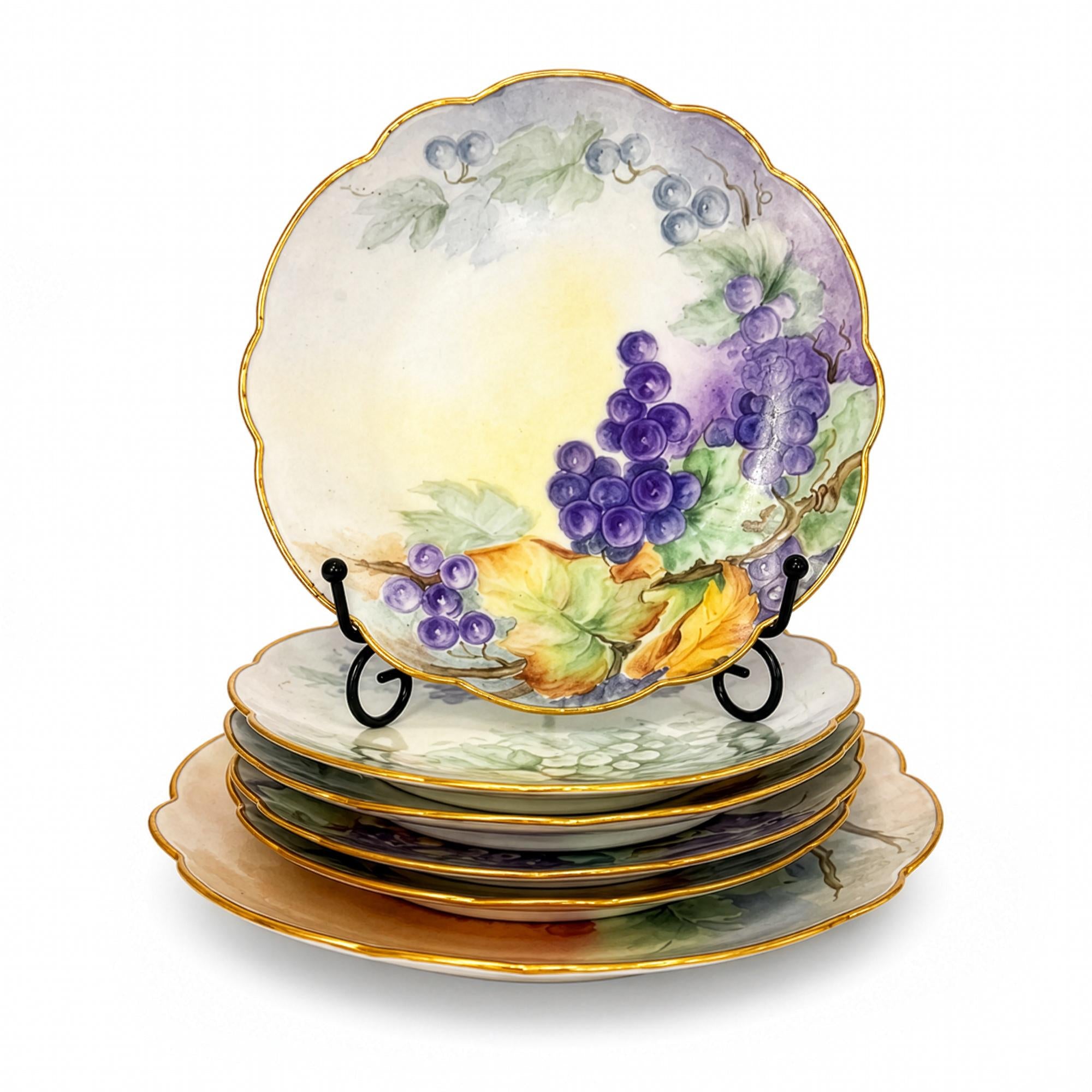 Hand-Painted Limoges Porcelain Dessert Service with Fruit Motifs, 1930 — image 6