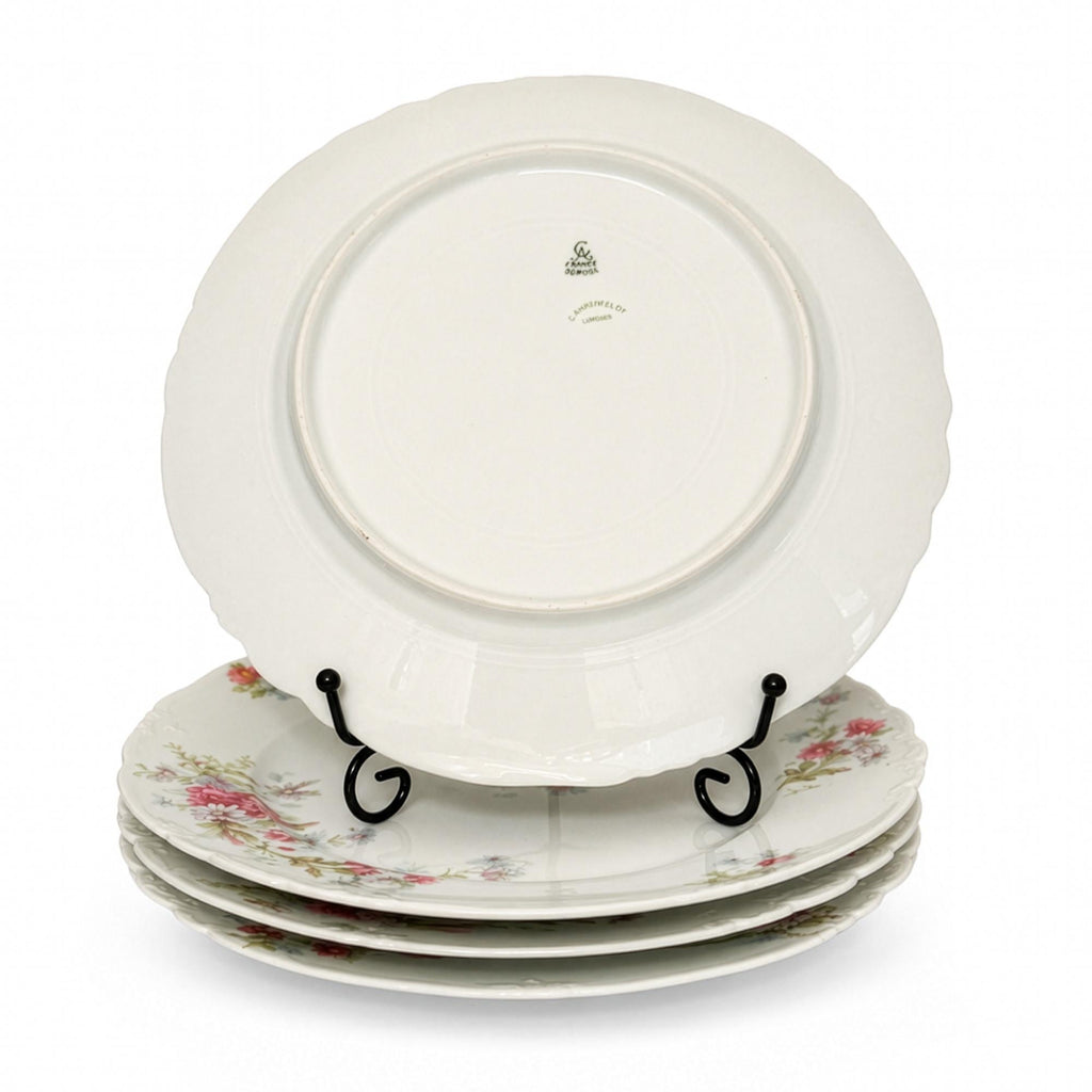 Set of Four Limoges Porcelain Dinner Plates, Floral Design, France, 1930 — image 3