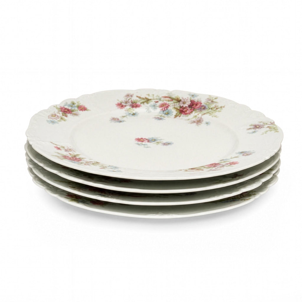 Set of Four Limoges Porcelain Dinner Plates, Floral Design, France, 1930 — image 4