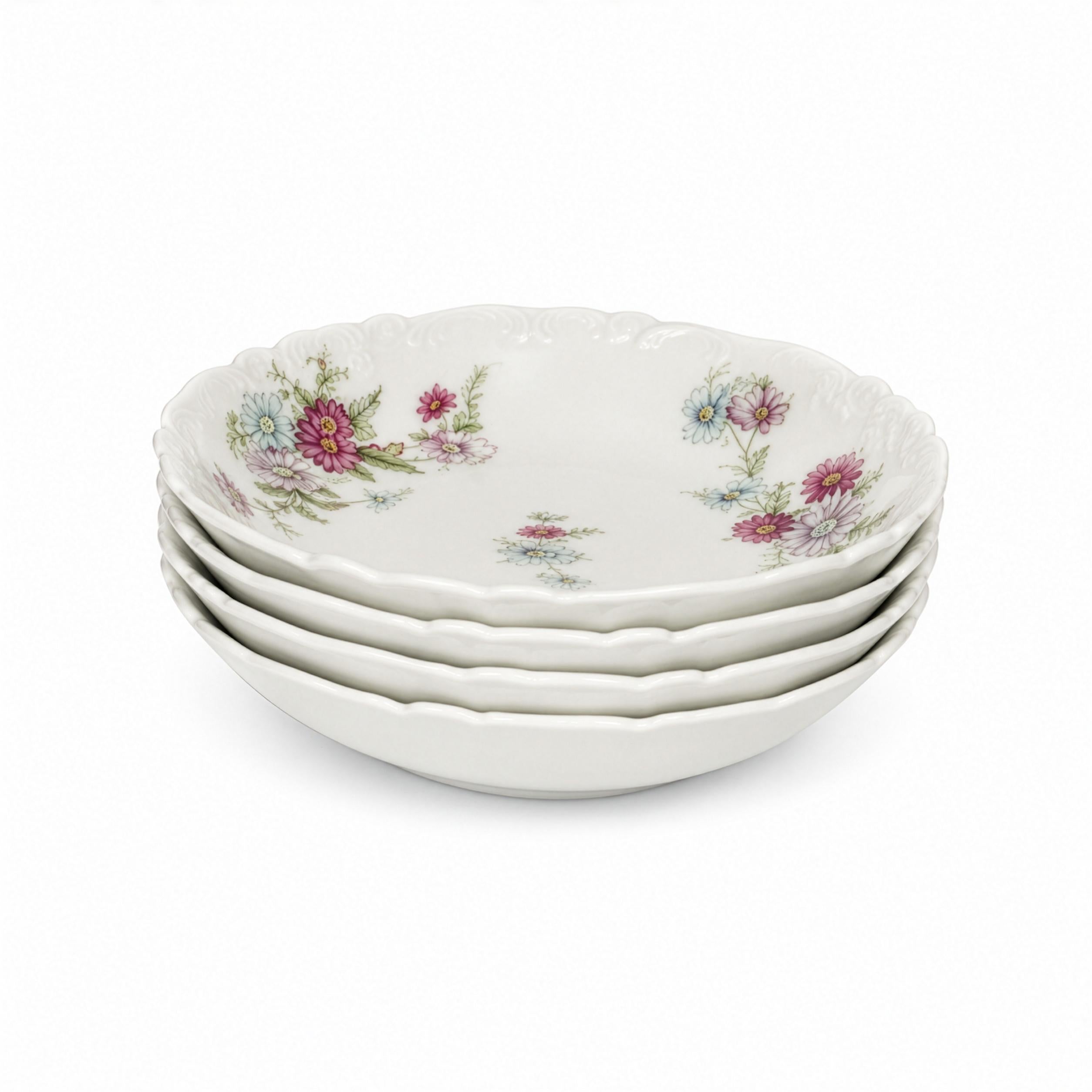 Set of Four Limoges Porcelain Berry Bowls, Floral Design, France, 1930 — image 3