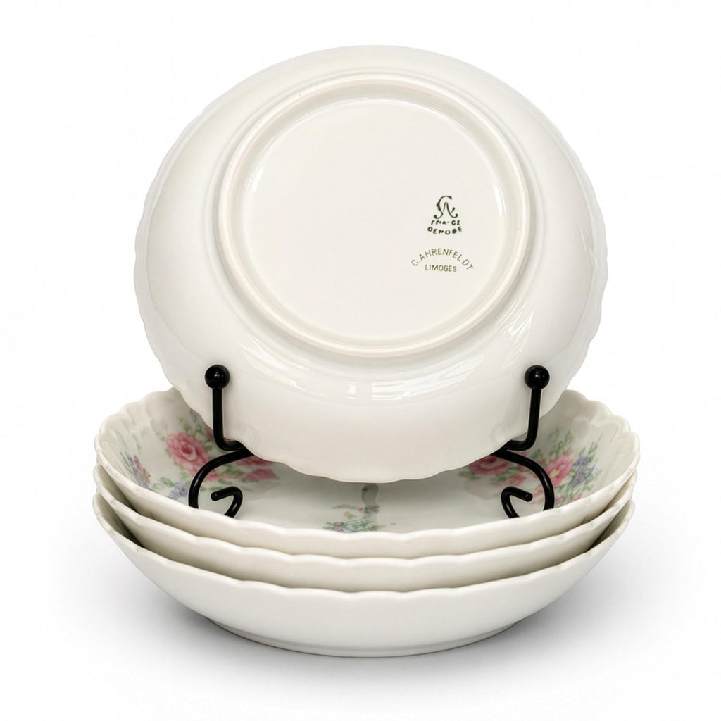 Set of Four Limoges Porcelain Berry Bowls, Floral Design, France, 1930 — image 5