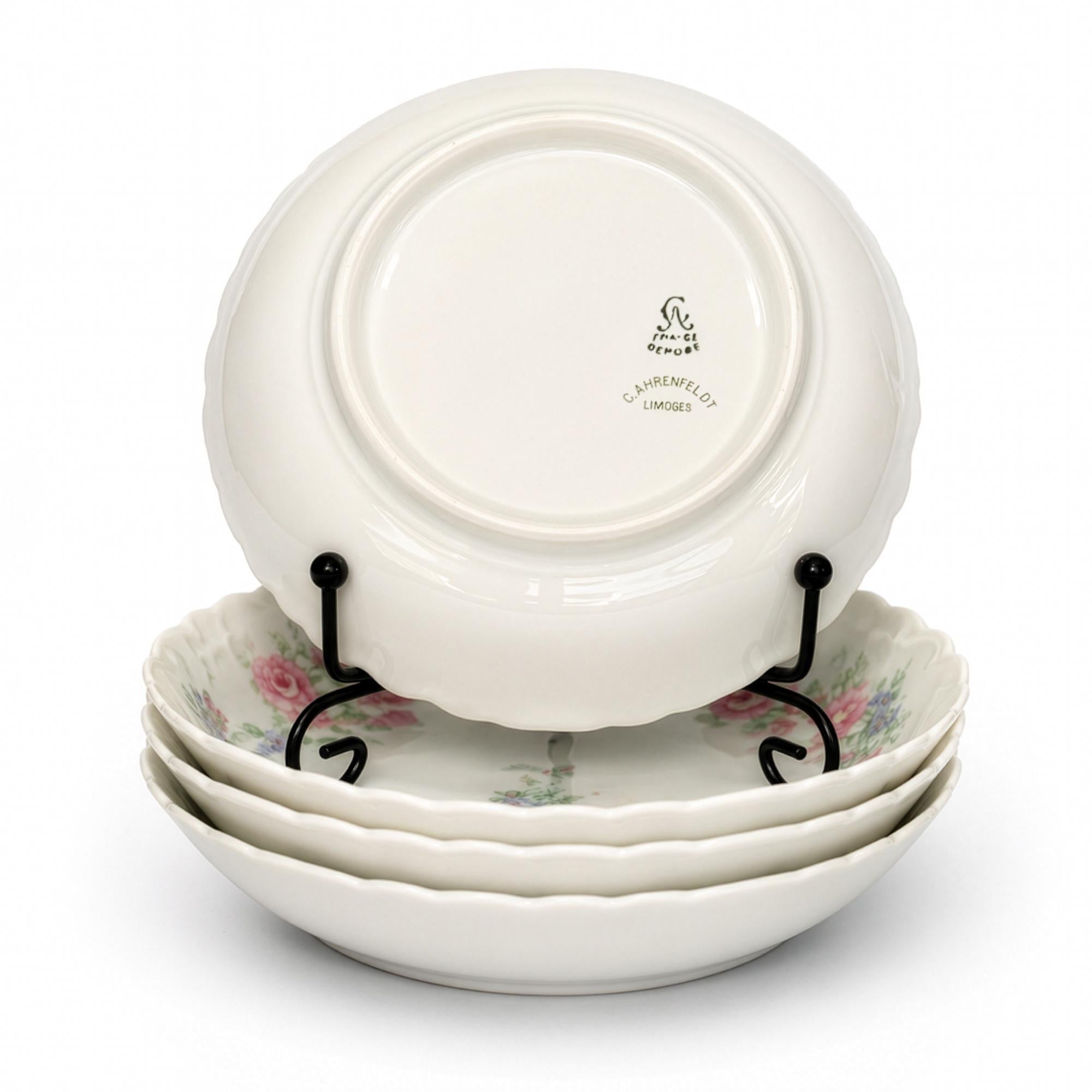 Set of Four Limoges Porcelain Berry Bowls, Floral Design, France, 1930 — image 5