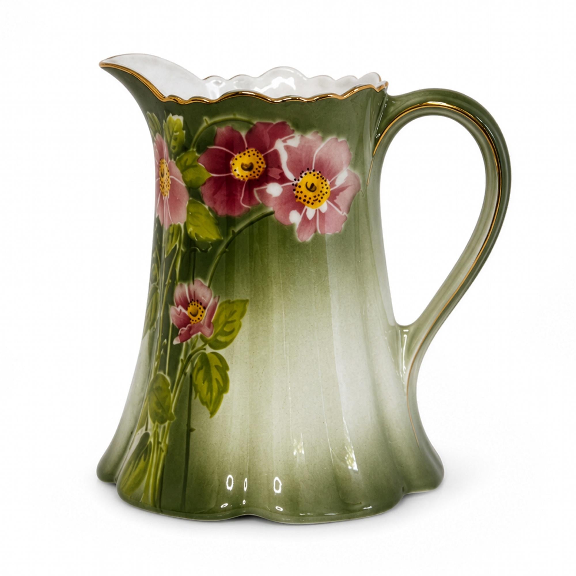 Antique French Pitcher by Keller and Guérin, Les Roses Pattern, 1910 — image 2
