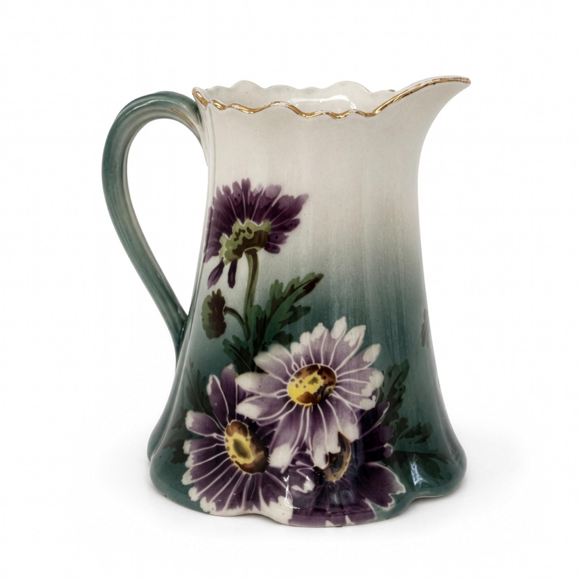 Antique French Faience Pitcher by Keller & Guérin, 1895, Hand-Painted — image 2