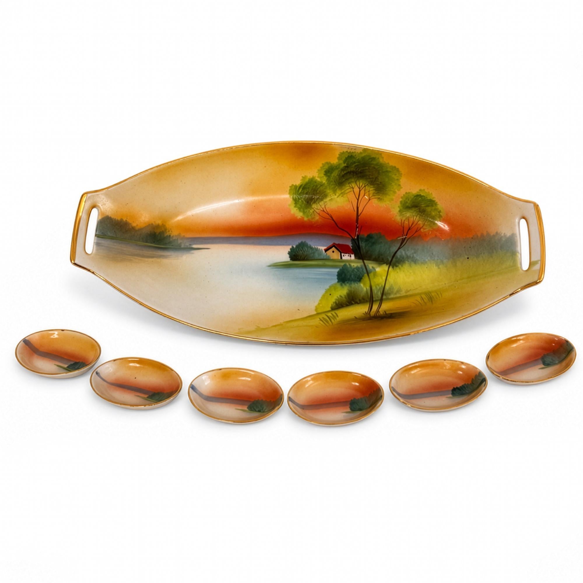 Antique Noritake Seven-Piece Hand-Painted Tsukemono Serving Set, Japan — image 2