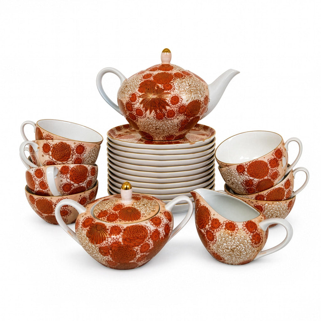 Vintage Japanese Hand-Painted Porcelain Tea Set with Floral Motif — image 2
