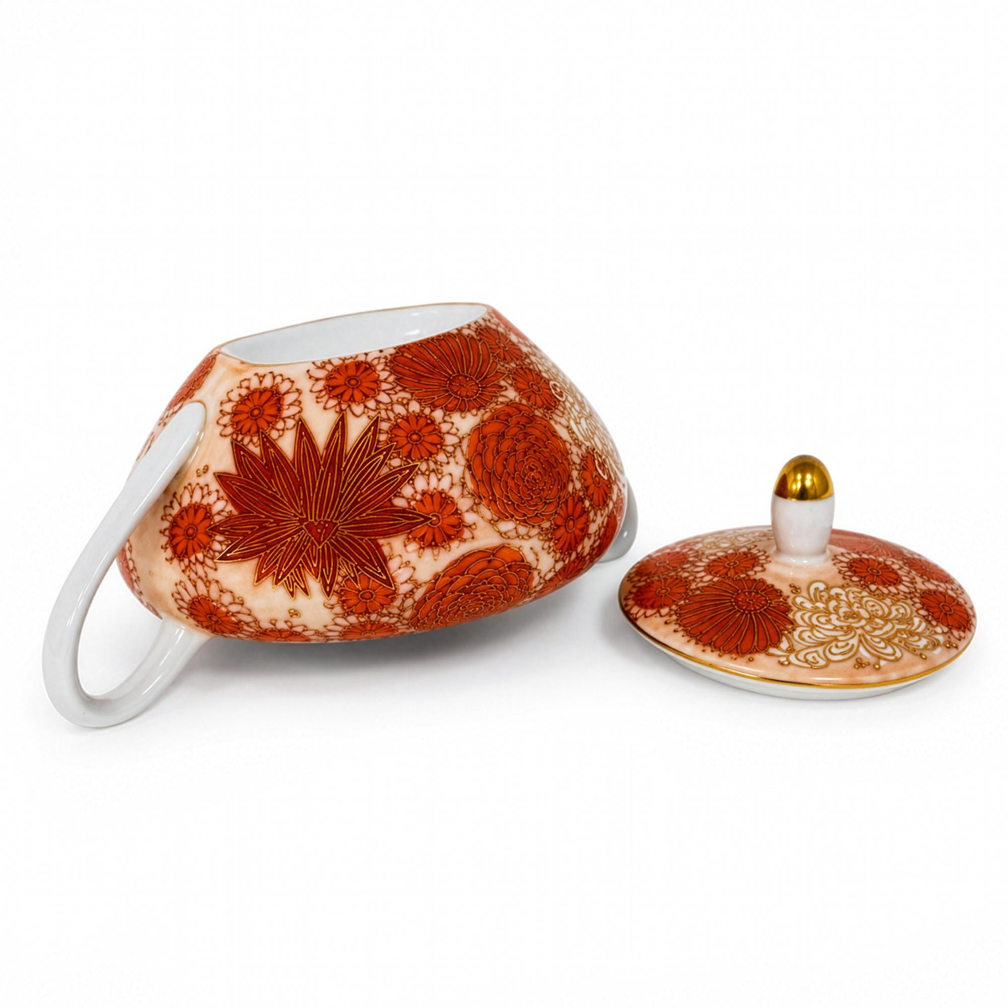 Vintage Japanese Hand-Painted Porcelain Tea Set with Floral Motif — image 6