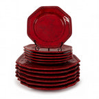 Vintage Sicilian Hand-Painted Ceramic Plate Set, Tomato-Red Glaze — image 2