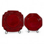 Vintage Sicilian Hand-Painted Ceramic Plate Set, Tomato-Red Glaze — image 3