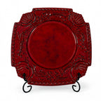 Vintage Sicilian Hand-Painted Ceramic Plate Set, Tomato-Red Glaze — image 4
