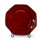 Vintage Sicilian Hand-Painted Ceramic Plate Set, Tomato-Red Glaze — image 5