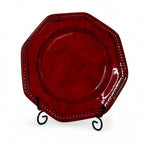 Vintage Sicilian Hand-Painted Ceramic Plate Set, Tomato-Red Glaze — image 7