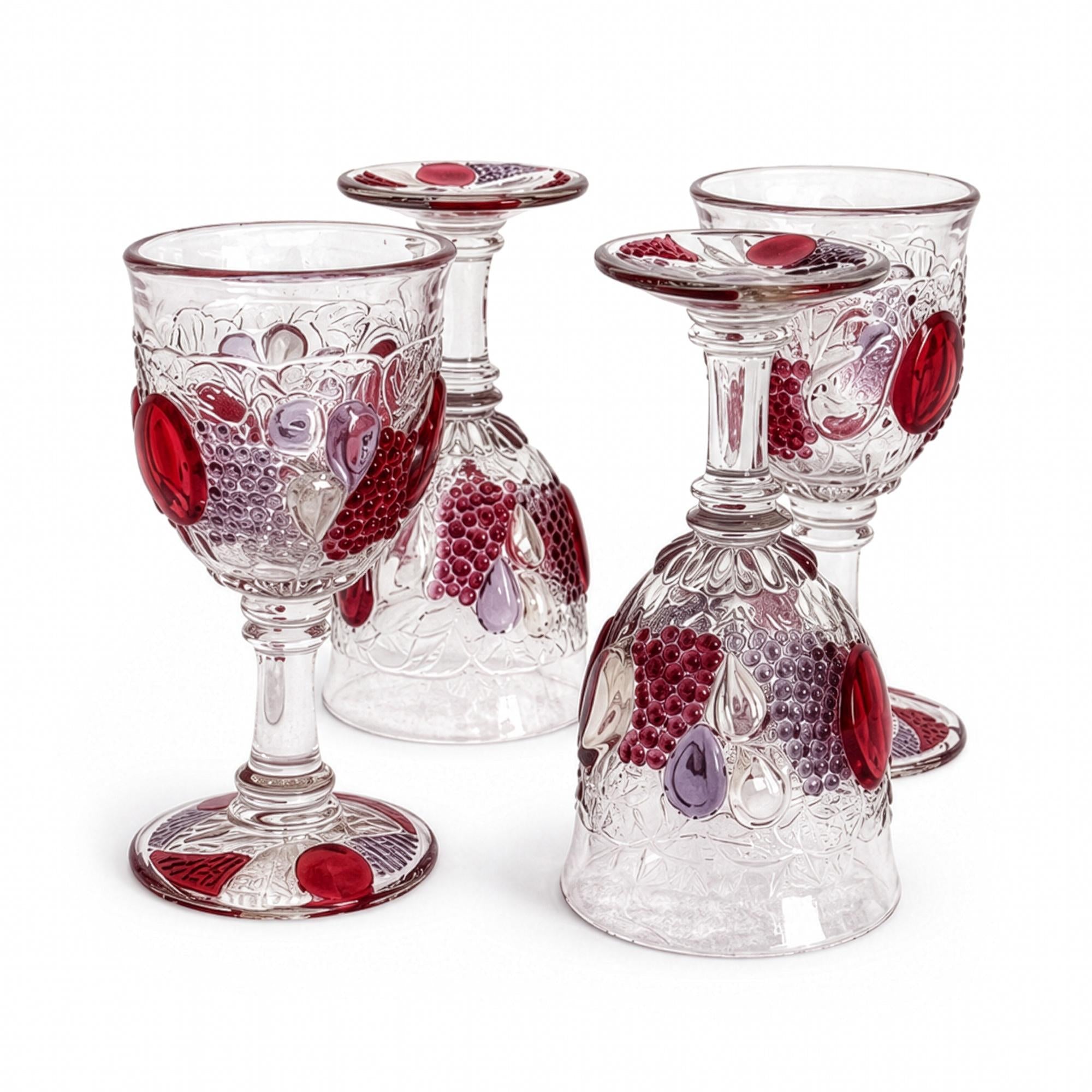 Set of Four Vintage Westmoreland Della Robbia Ruby Flashed Goblets — image 2